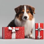 un chien recoit des beaux cadeaux bien emballés